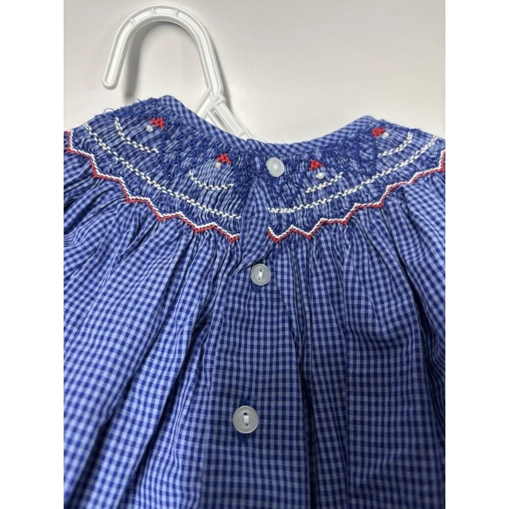 Petit Ami 6M Blue Gingham Hand Smocked Bishop Dress w/ Bloomers NWT